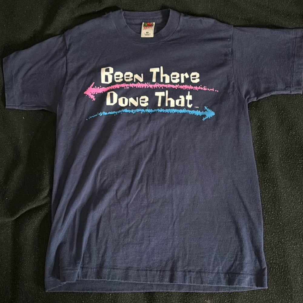 Fruit of the loom heavy cotton Been There Done that vintage shirt sz M blue